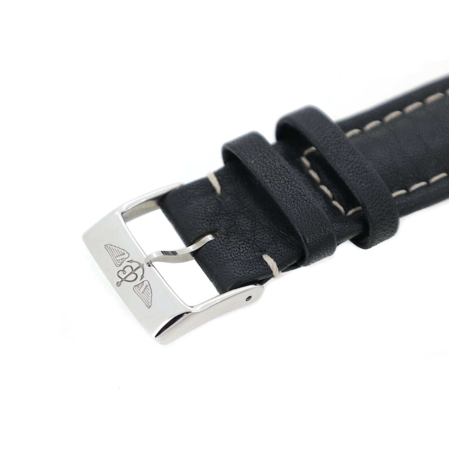 Genuine BREITLING 20mm Leather Strap with Buckle, Black, Men's Watch Strap