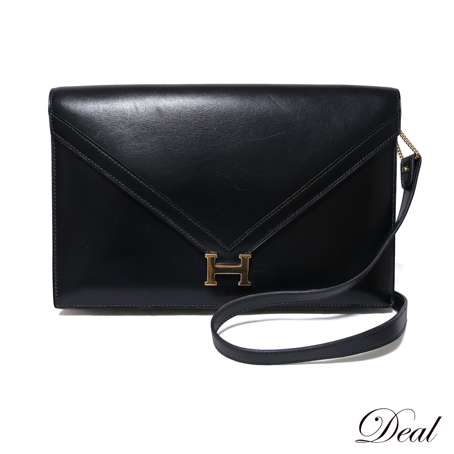 HERMES Liddy Vintage Box Calf Leather with Gold Hardware, Black, Women's Shoulder Bag