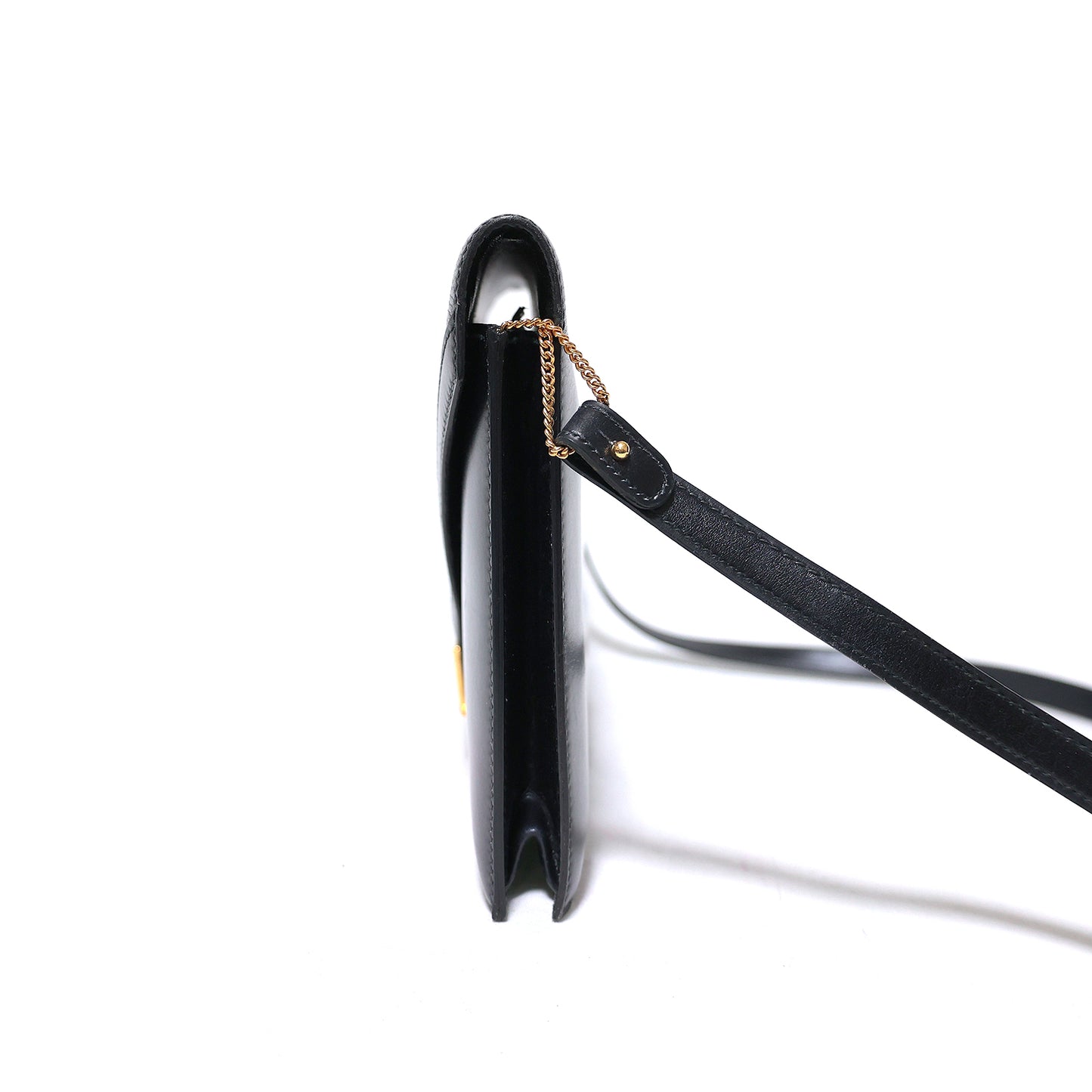 HERMES Liddy Vintage Box Calf Leather with Gold Hardware, Black, Women's Shoulder Bag