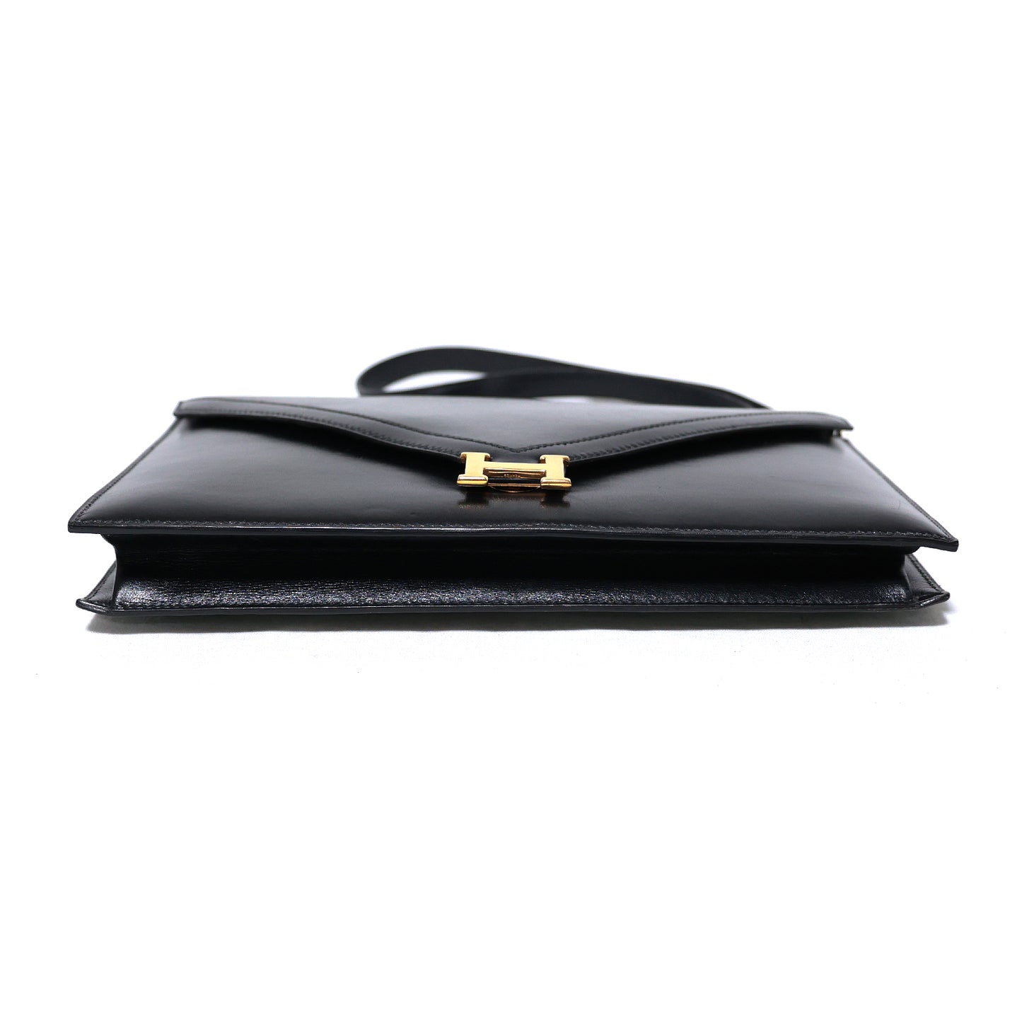 HERMES Liddy Vintage Box Calf Leather with Gold Hardware, Black, Women's Shoulder Bag