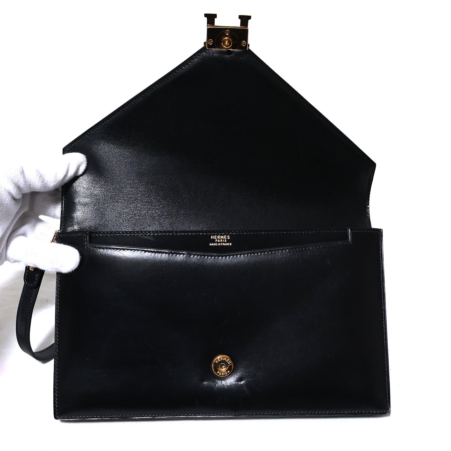 HERMES Liddy Vintage Box Calf Leather with Gold Hardware, Black, Women's Shoulder Bag