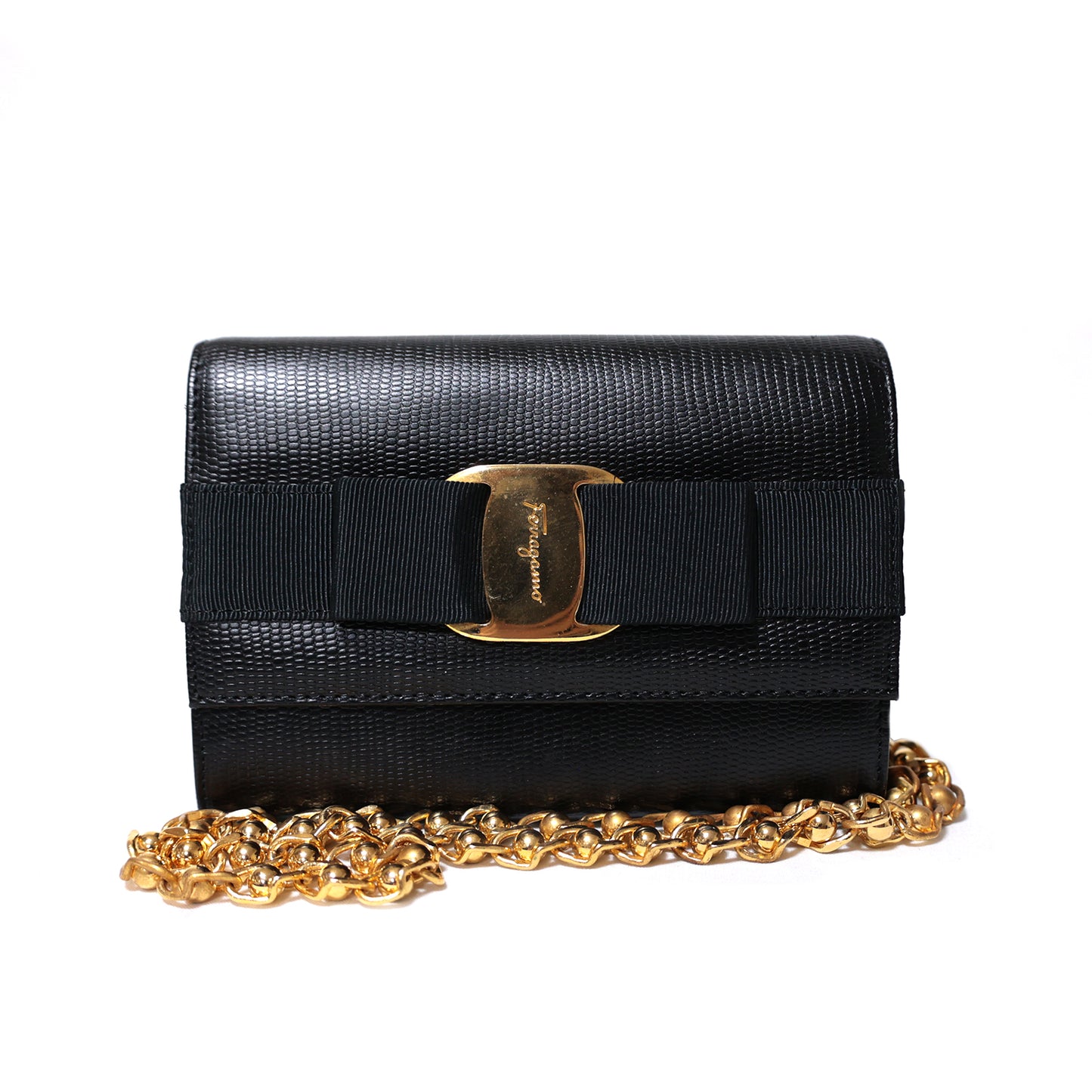 Salvatore Ferragamo サルヴァトーレ フェラガモ ヴァラ リボン チェーンショルダー 3WAY ブラック ブラック レディース ショルダーバッグ