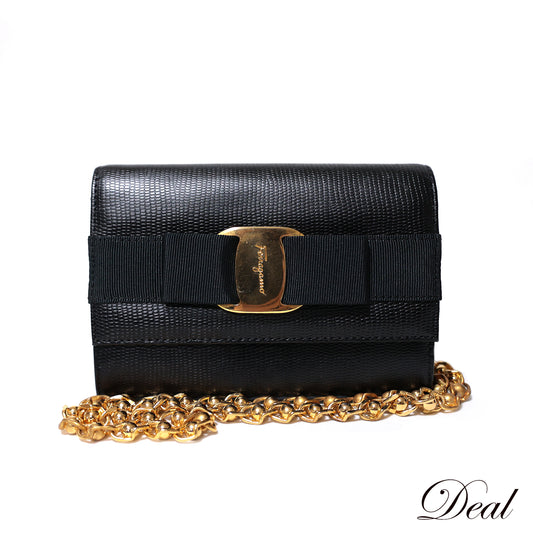 Salvatore Ferragamo サルヴァトーレ フェラガモ ヴァラ リボン チェーンショルダー 3WAY ブラック ブラック レディース ショルダーバッグ