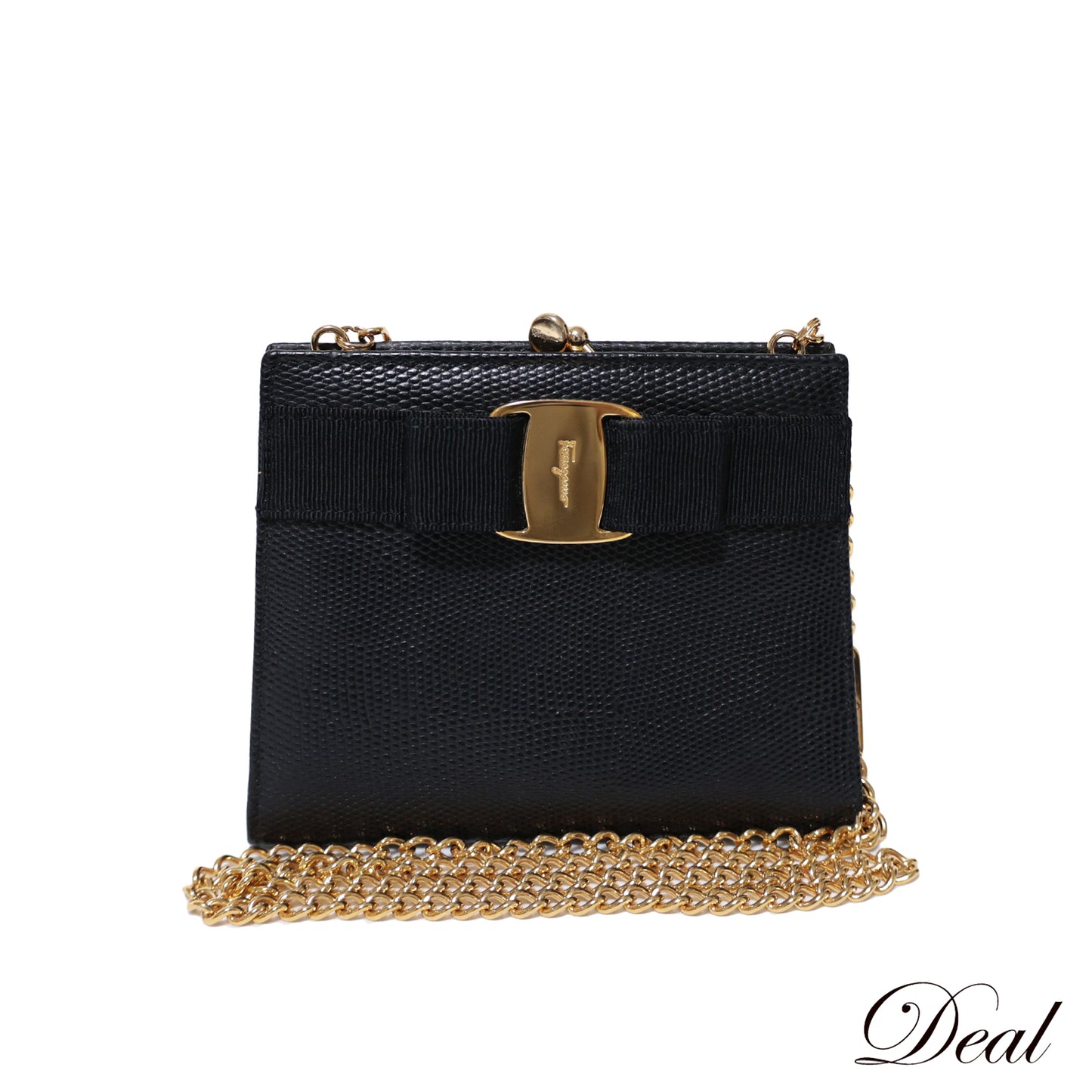 Salvatore Ferragamo サルヴァトーレ フェラガモ ヴァラ リボン がま口 チェーンショルダー ブラック レディース ショルダーバッグ