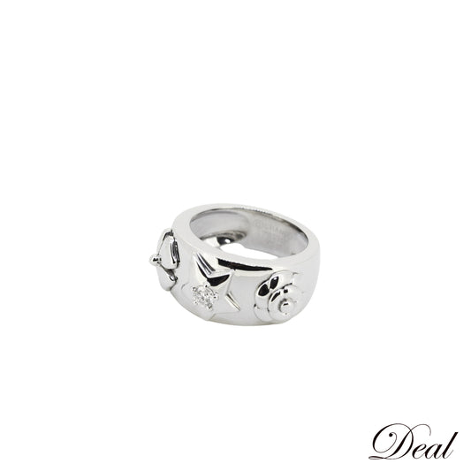 CHANEL シャネル  スリーシンボル カメリア スター K18WG 1Pダイヤ  J1520  9号  レディース リング 指輪