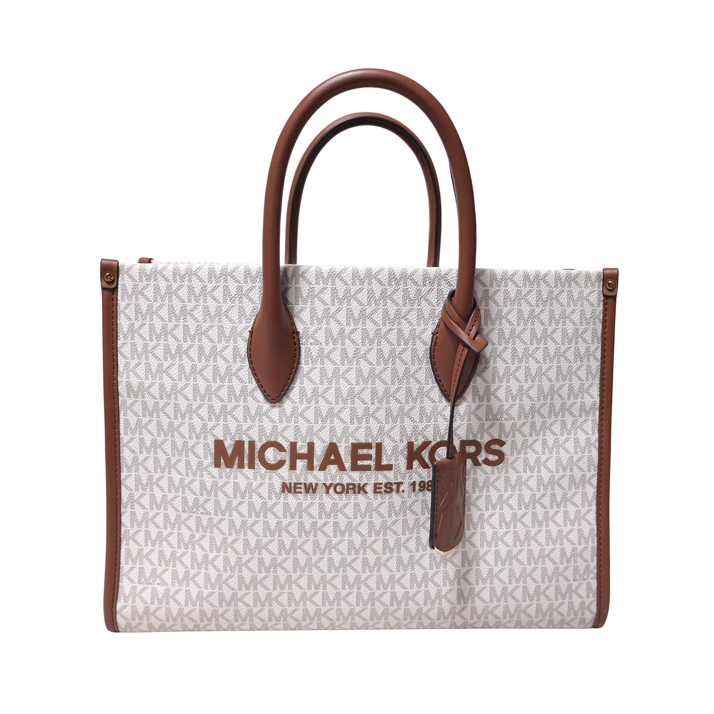 MICHAEL KORS マイケルコース  MKシグネチャー ショッパー ブラウン ホワイト系  クロシェット付  ブラウン  レディース トートバッグ