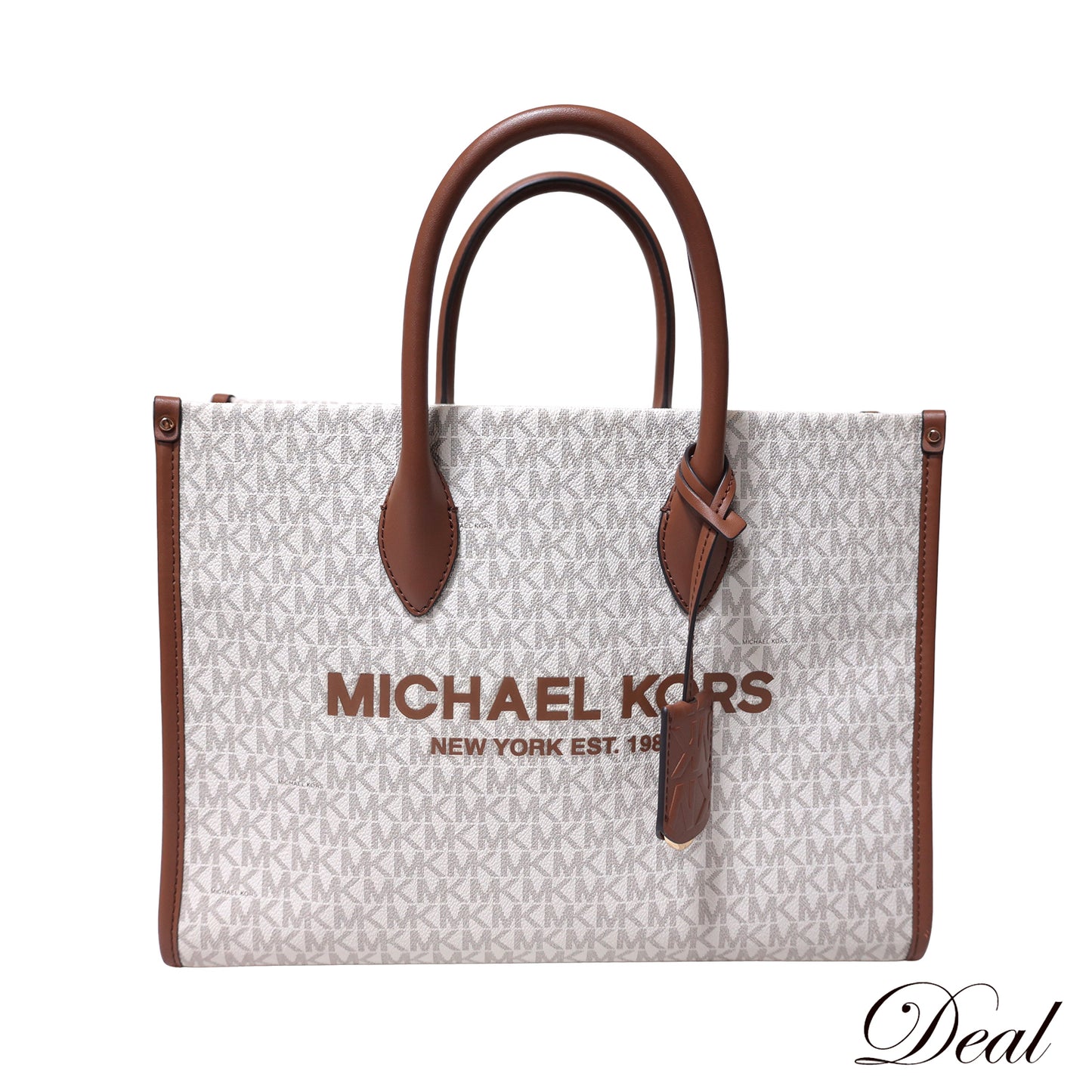 MICHAEL KORS マイケルコース  MKシグネチャー ショッパー ブラウン ホワイト系  クロシェット付  ブラウン  レディース トートバッグ