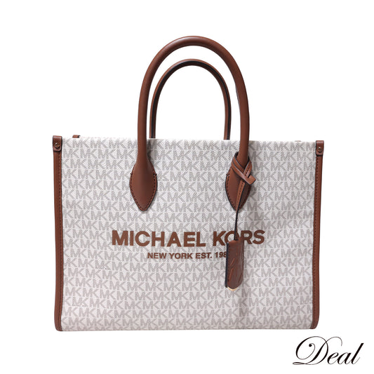 MICHAEL KORS マイケルコース  MKシグネチャー ショッパー ブラウン ホワイト系  クロシェット付  ブラウン  レディース トートバッグ