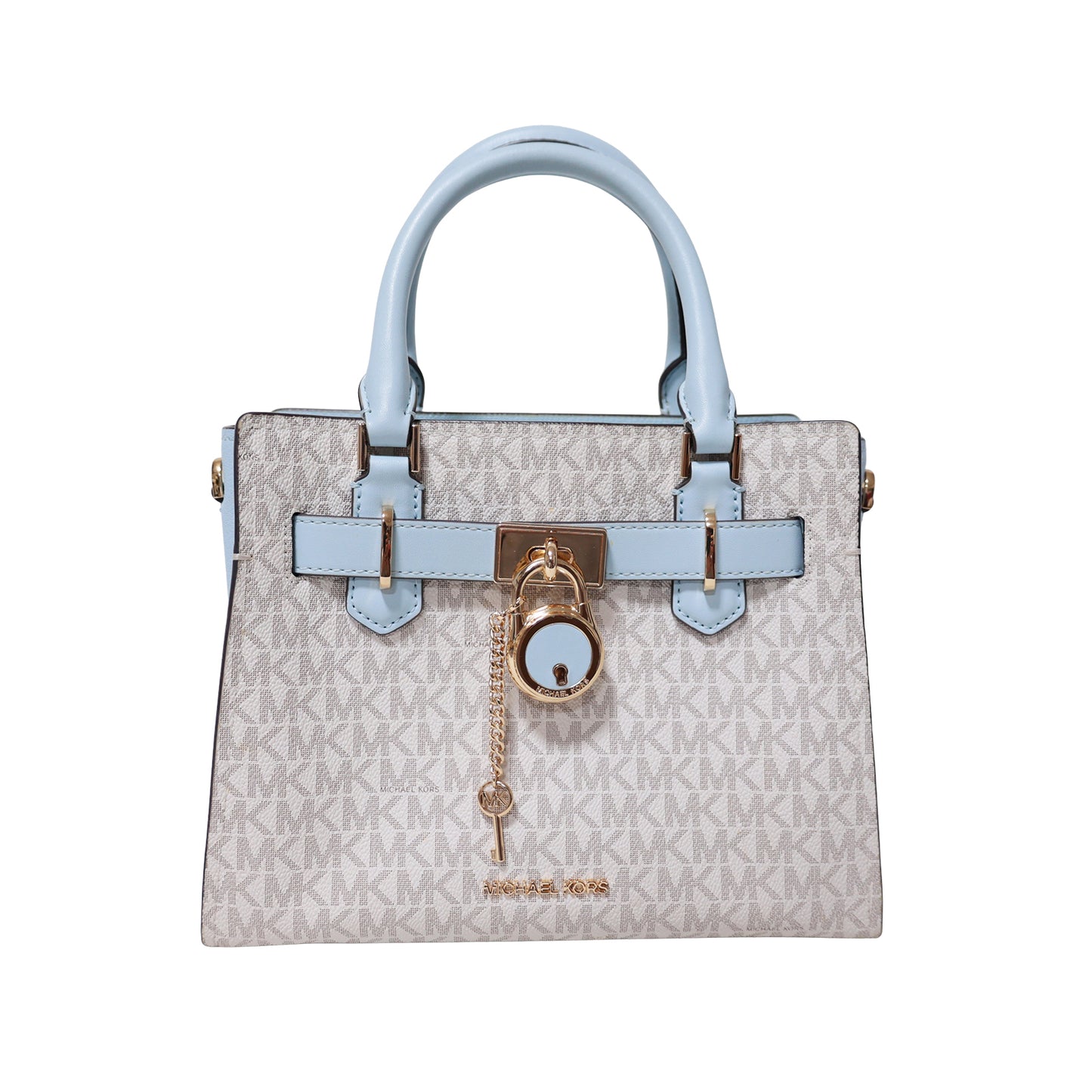 MICHAEL KORS マイケルコース  MKシグネチャー ライトブルー ホワイト系 ゴールド金具  鍵付き  ブルー  レディース ハンドバッグ