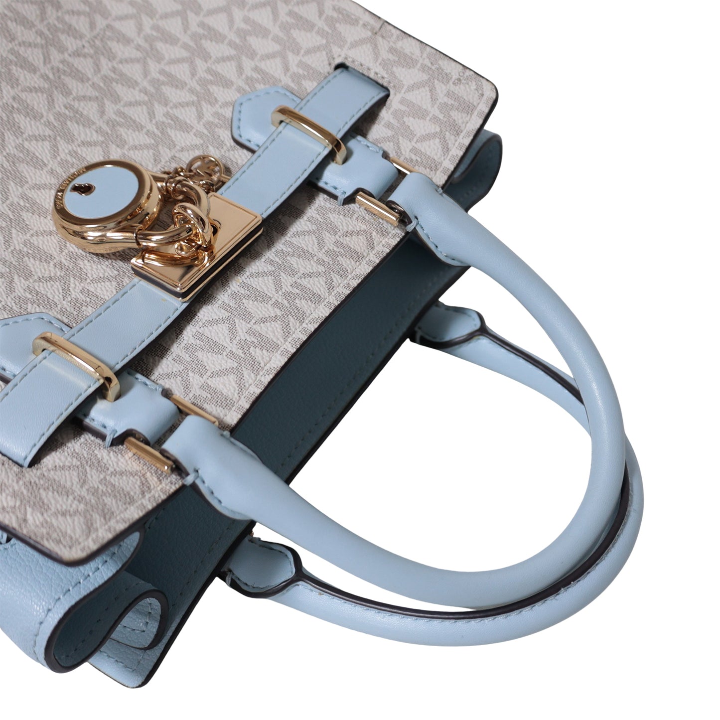 MICHAEL KORS マイケルコース  MKシグネチャー ライトブルー ホワイト系 ゴールド金具  鍵付き  ブルー  レディース ハンドバッグ