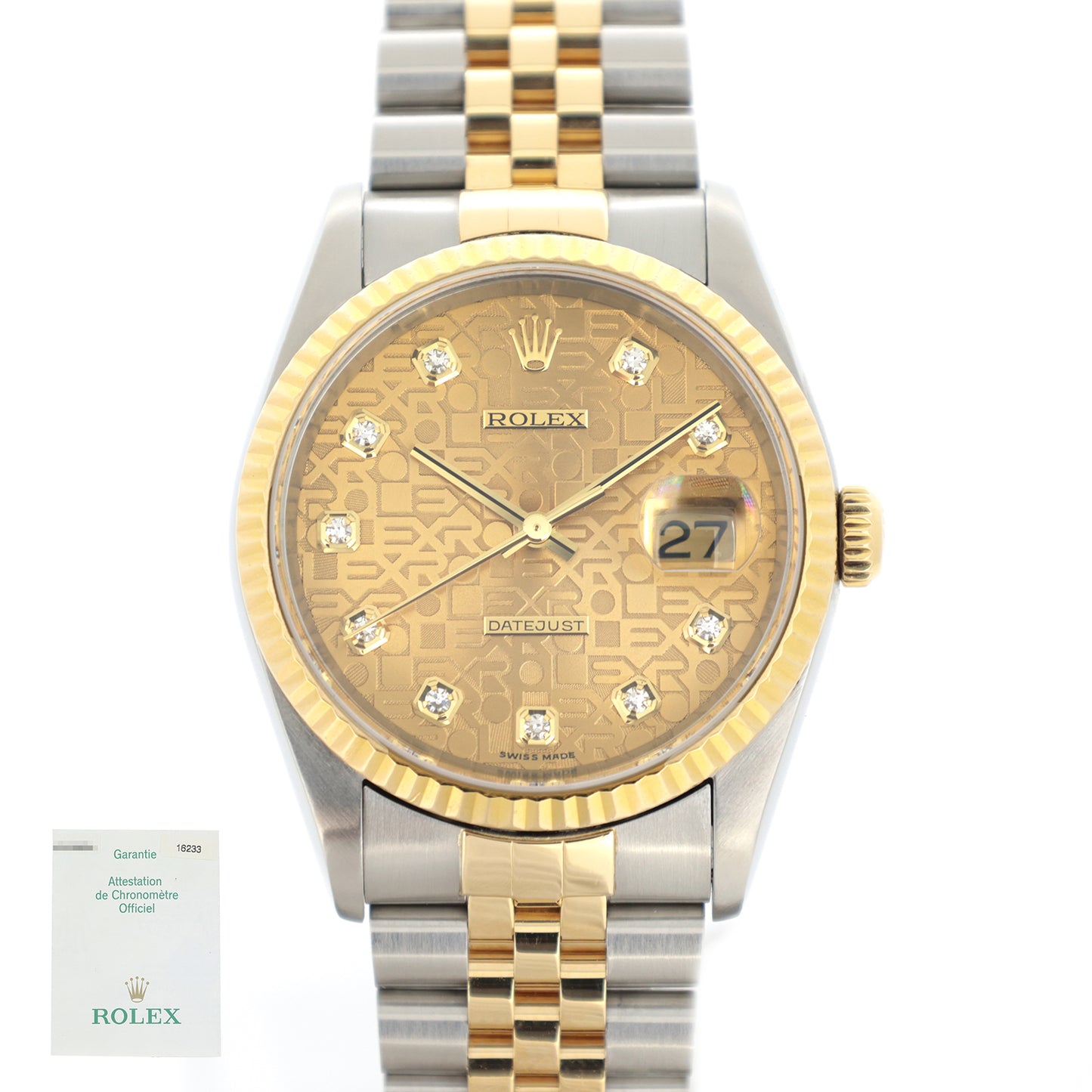 ROLEX ロレックス  デイトジャスト Y  16233G  SS/YG 10Pダイヤ ホリコン  メンズ 腕時計