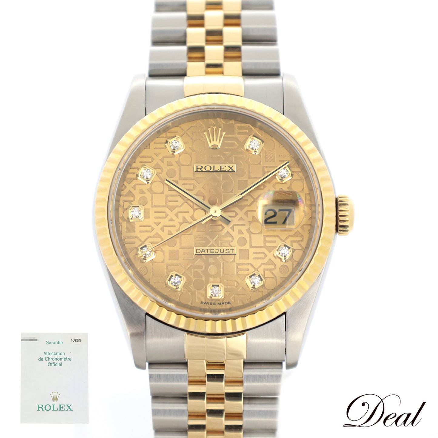 ROLEX ロレックス  デイトジャスト Y  16233G  SS/YG 10Pダイヤ ホリコン  メンズ 腕時計