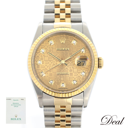 ROLEX ロレックス  デイトジャスト Y  16233G  SS/YG 10Pダイヤ ホリコン  メンズ 腕時計