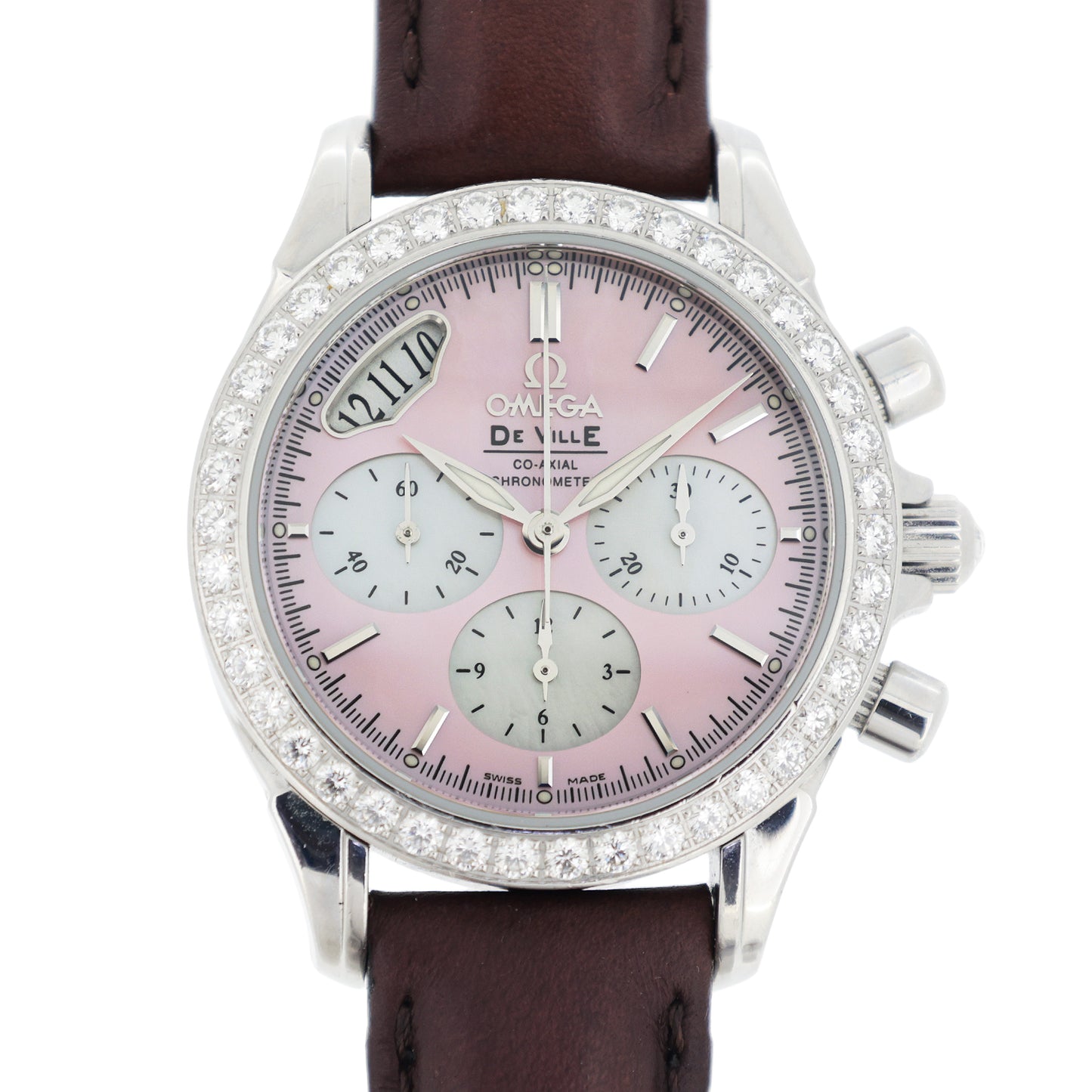 ベゼルダイヤ OMEGA オメガ デビルコーアクシャル クロノグラフ 4877.74.34 レディース 腕時計