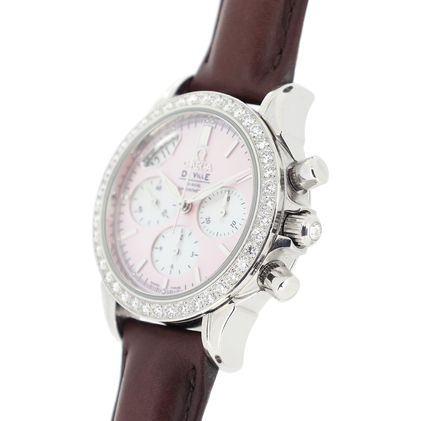 OMEGA De Ville Co-Axial Chronograph with Diamond Bezel, 4877.74.34, Women's Watch