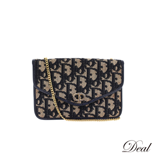 ヴィンテージ DIOR ディオール トロッター チェーン ネイビー レディース ポーチ