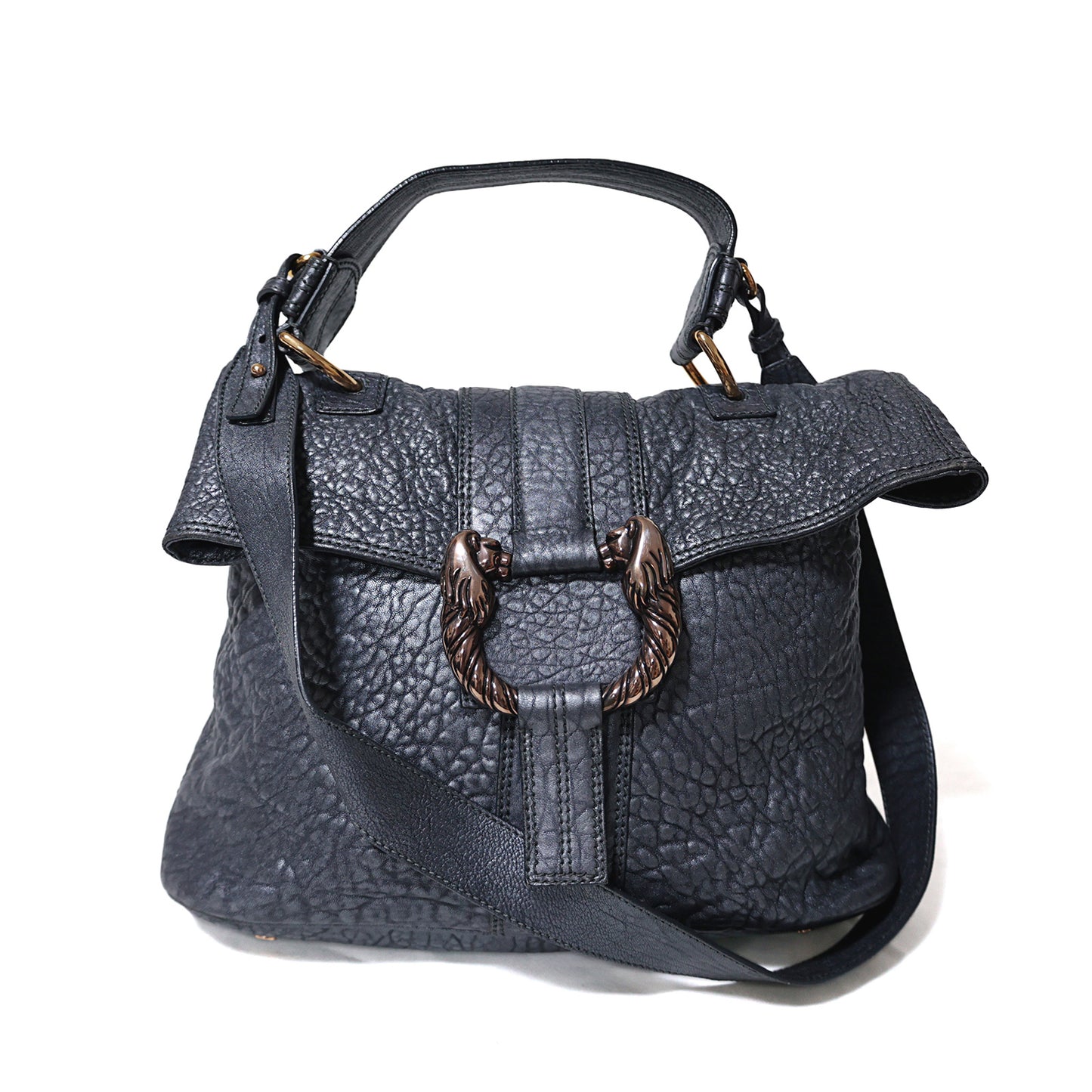 BVLGARI ブルガリ レオーニ メタリック ダークグレー 2way ハンドバッグ グレー レディース ショルダーバッグ