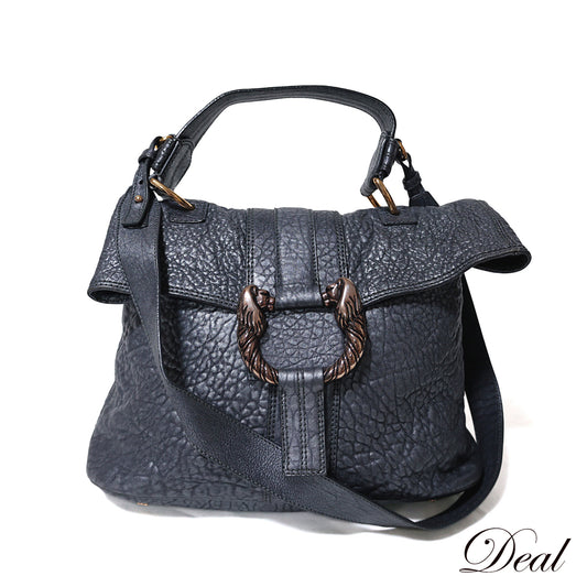 BVLGARI ブルガリ レオーニ メタリック ダークグレー 2way ハンドバッグ グレー レディース ショルダーバッグ