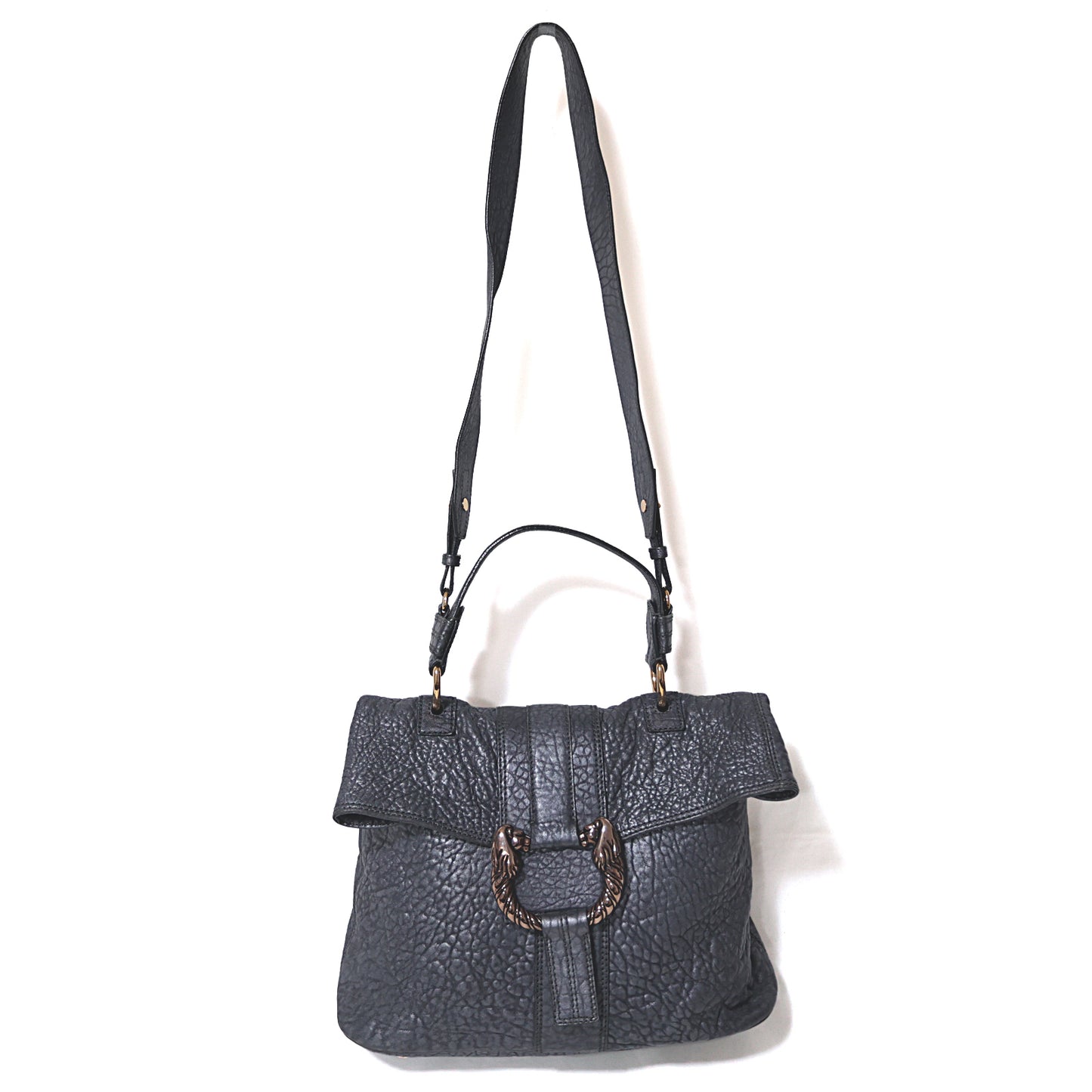 BVLGARI ブルガリ レオーニ メタリック ダークグレー 2way ハンドバッグ グレー レディース ショルダーバッグ