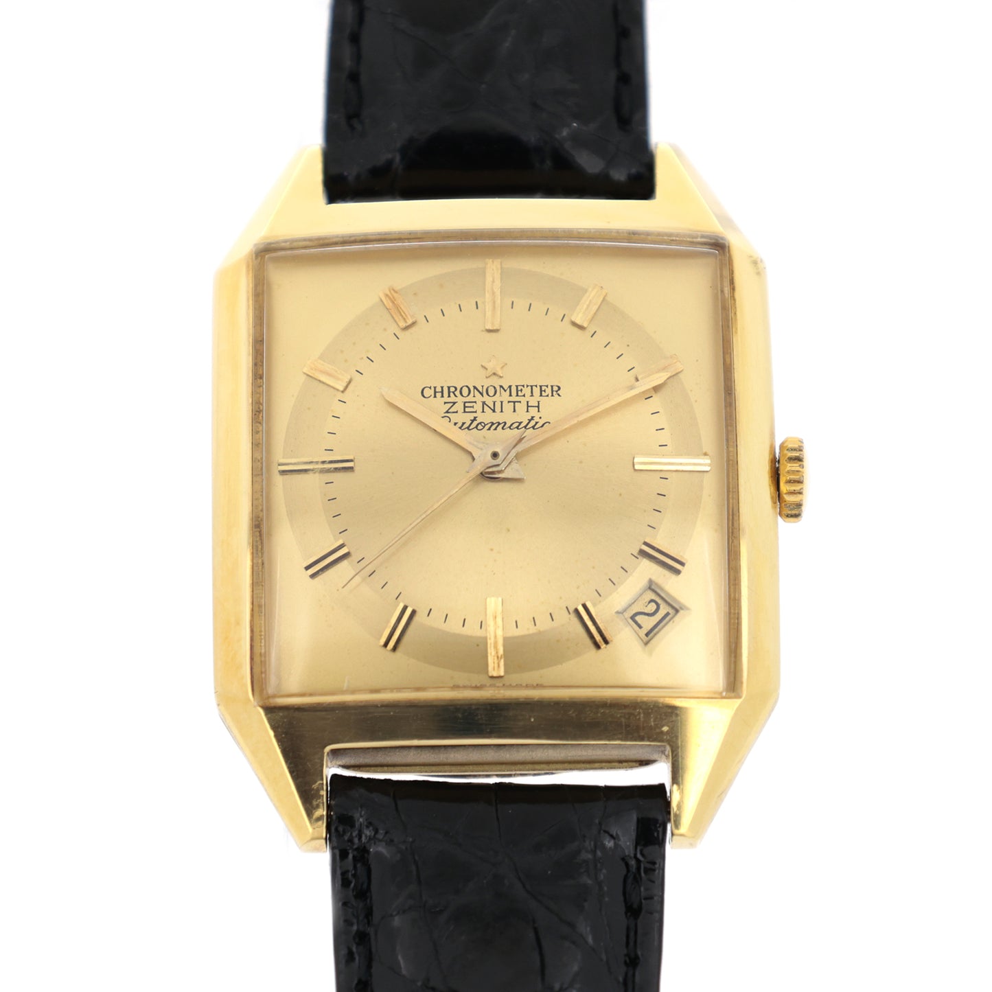 K18YG ZENITH ゼニス スクエア デイト クロノメーター アンティーク メンズ 腕時計