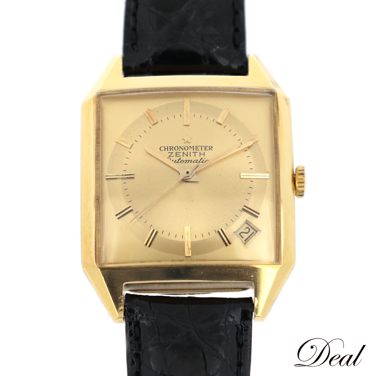 K18YG ZENITH ゼニス スクエア デイト クロノメーター アンティーク メンズ 腕時計