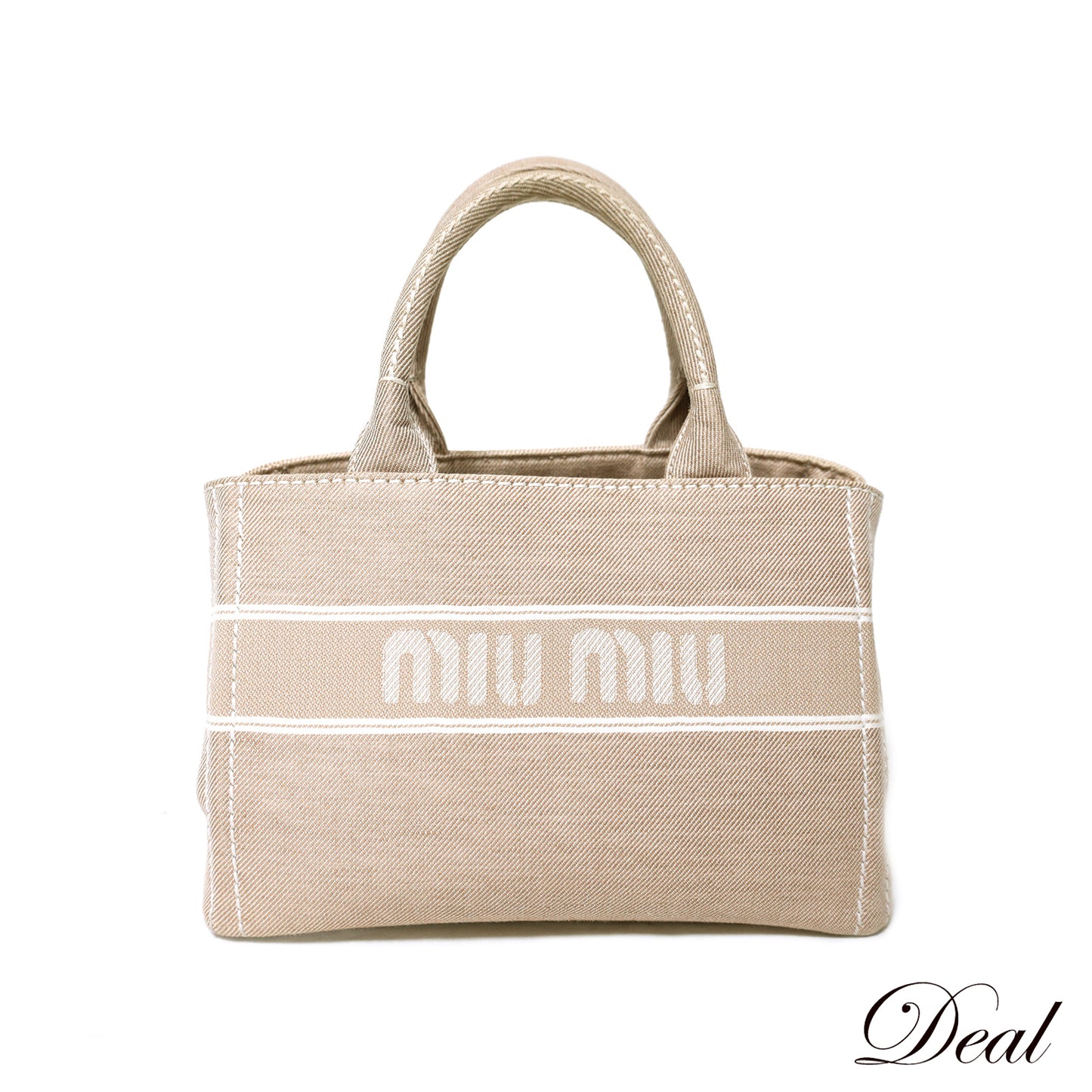 miumiu ミュウミュウ ロゴ デニム スモール 5BA219 ベージュ レディース トートバッグ