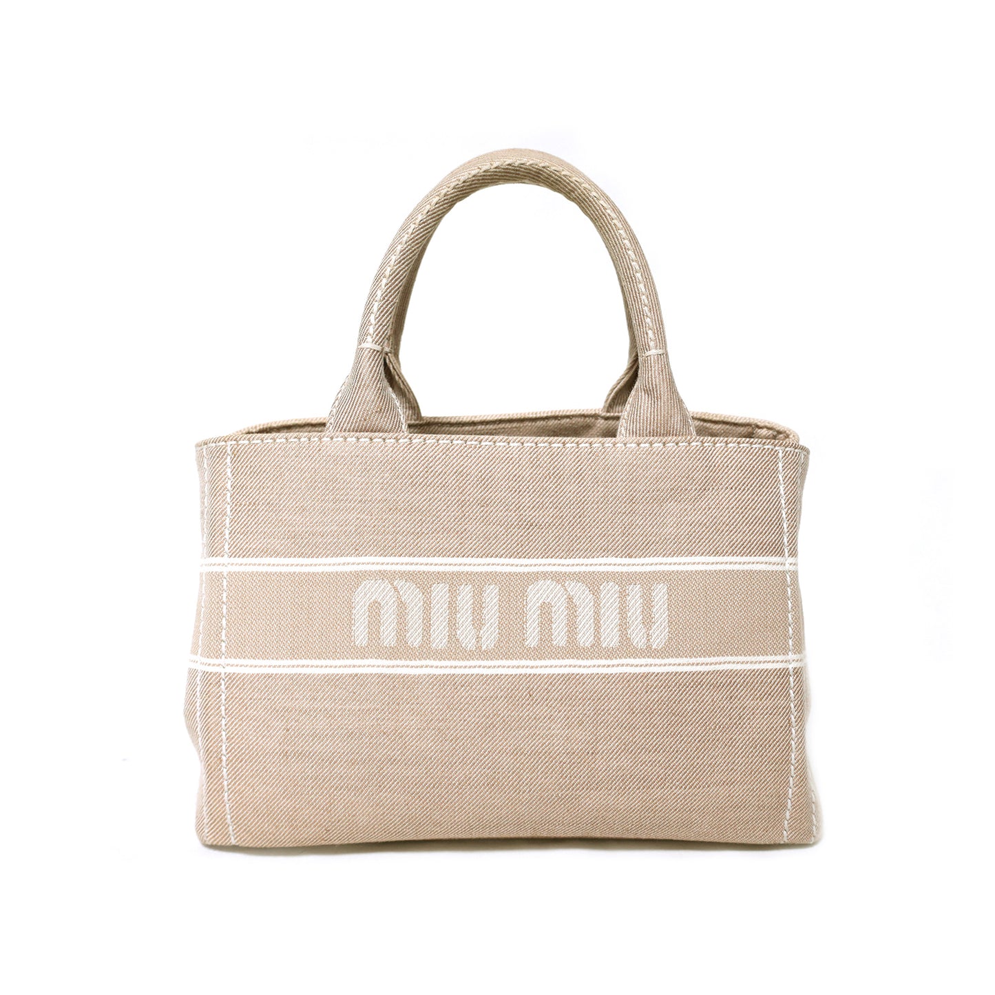 miumiu ミュウミュウ ロゴ デニム スモール 5BA219 ベージュ レディース トートバッグ