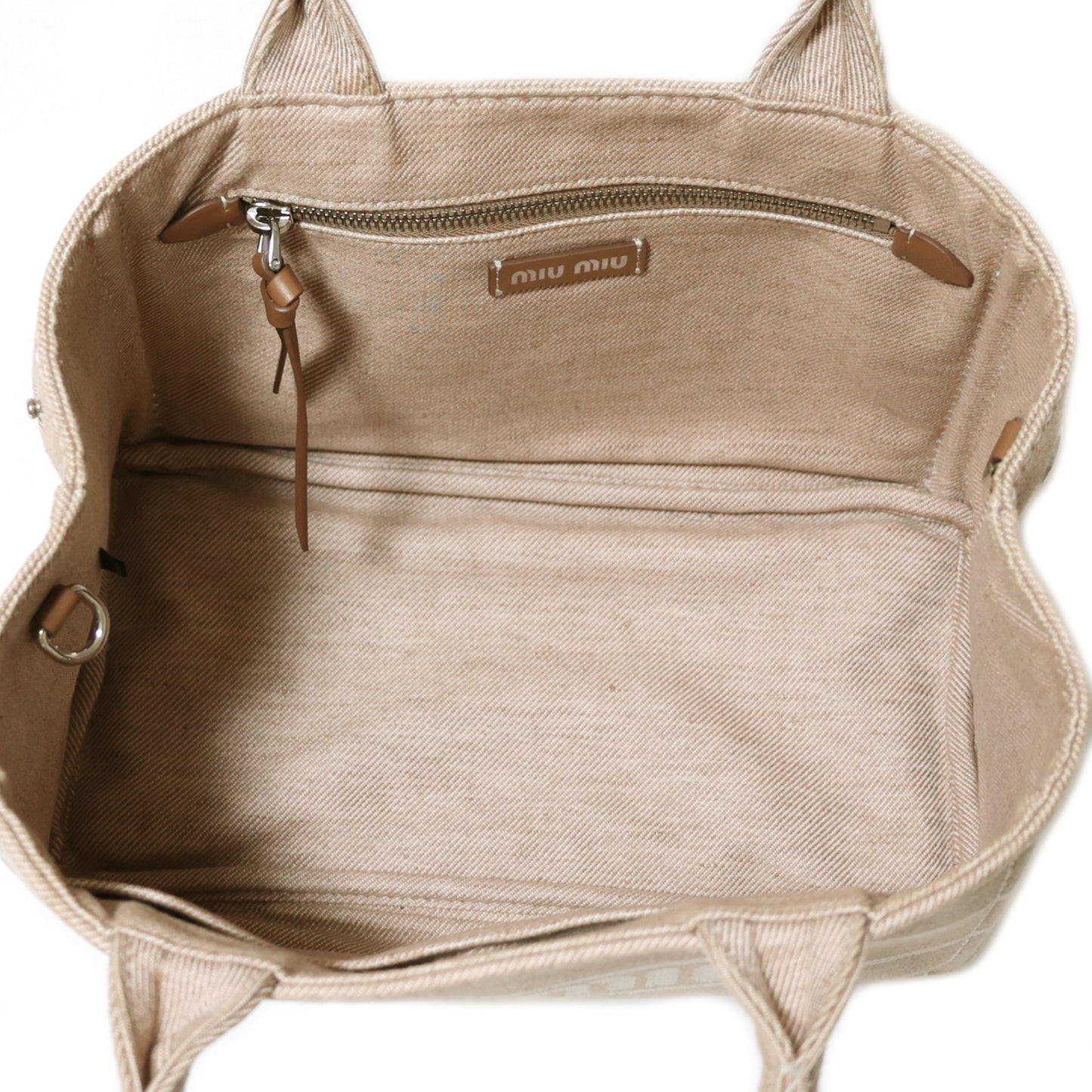 miumiu ミュウミュウ ロゴ デニム スモール 5BA219 ベージュ レディース トートバッグ