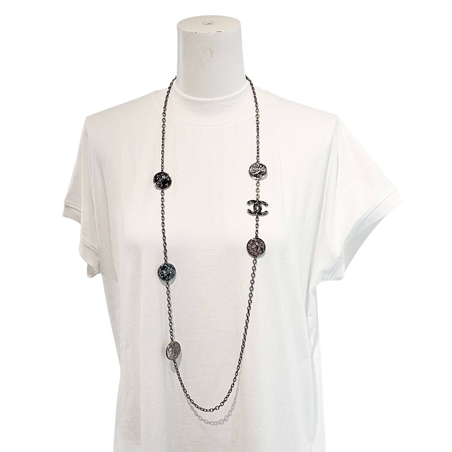 CHANEL シャネル ココマーク スター メダル ストラス B24 K ロング グレー レディース ネックレス