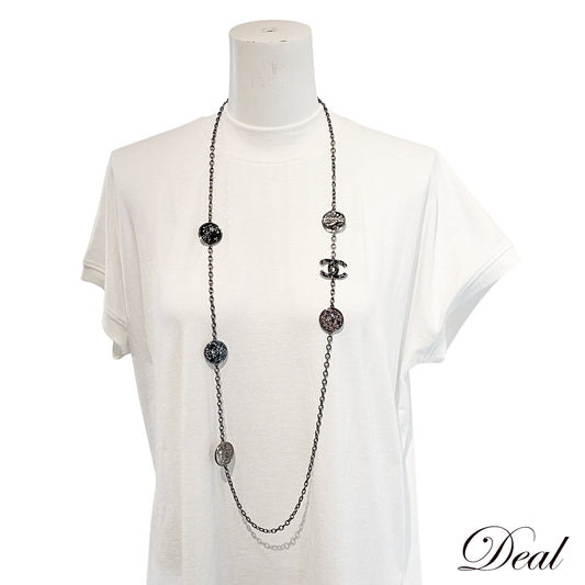 CHANEL シャネル ココマーク スター メダル ストラス B24 K ロング グレー レディース ネックレス