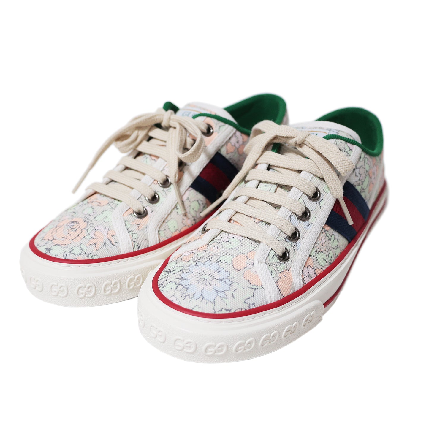 美品 GUCCI グッチ テニス1977 LIBERTY リバティ 花柄 ローカット #36 23cm ホワイト レディース スニーカー