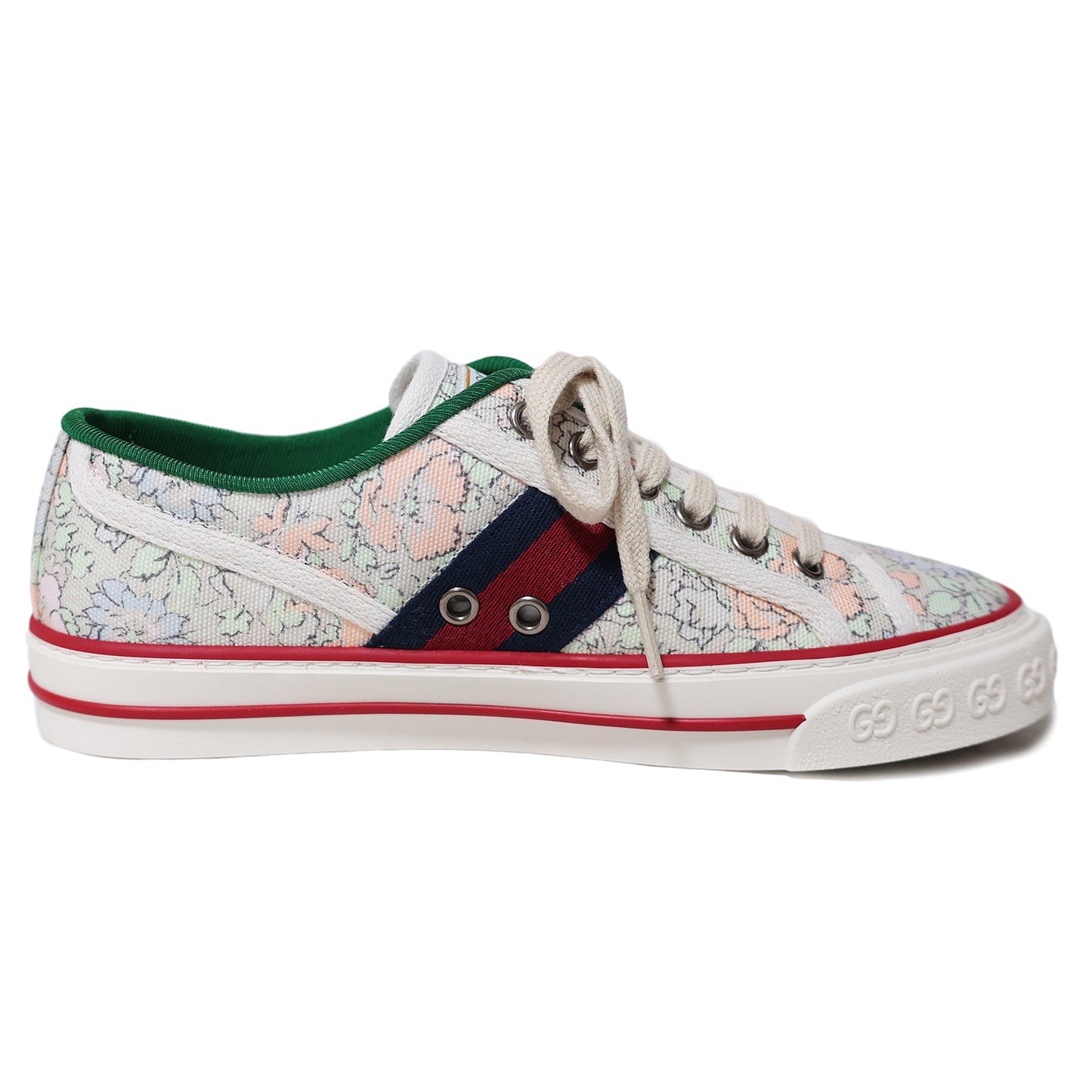 美品 GUCCI グッチ テニス1977 LIBERTY リバティ 花柄 ローカット #36 23cm ホワイト レディース スニーカー