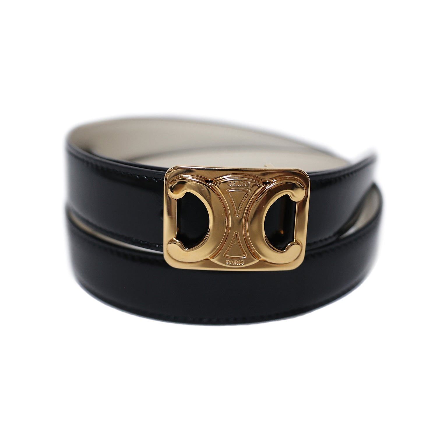 CELINE セリーヌ トリオンフ リバーシブル 白×黒 #70 ゴールド金具 ホワイト レディース ベルト