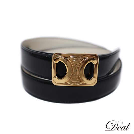 CELINE セリーヌ トリオンフ リバーシブル 白×黒 #70 ゴールド金具 ホワイト レディース ベルト