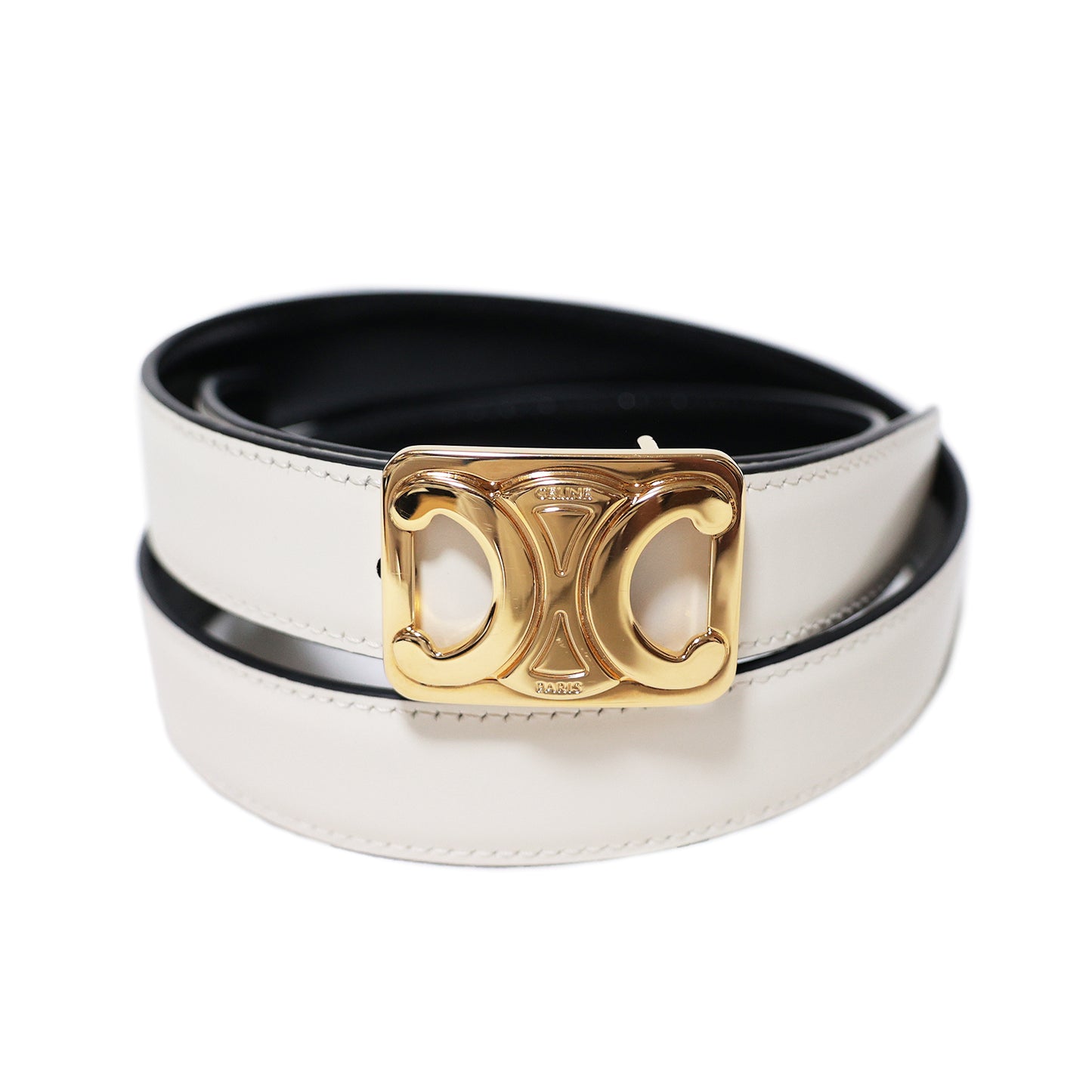 CELINE セリーヌ トリオンフ リバーシブル 白×黒 #70 ゴールド金具 ホワイト レディース ベルト