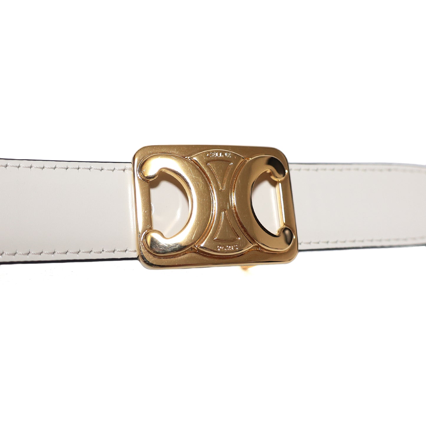 CELINE セリーヌ トリオンフ リバーシブル 白×黒 #70 ゴールド金具 ホワイト レディース ベルト