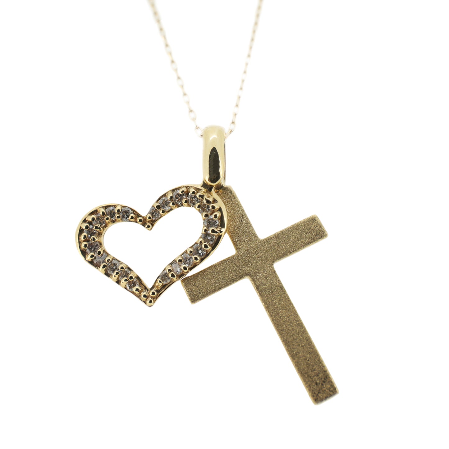 K18YG ダイヤモンド 0.14ct クロス ハート ゴールド レディース ネックレス