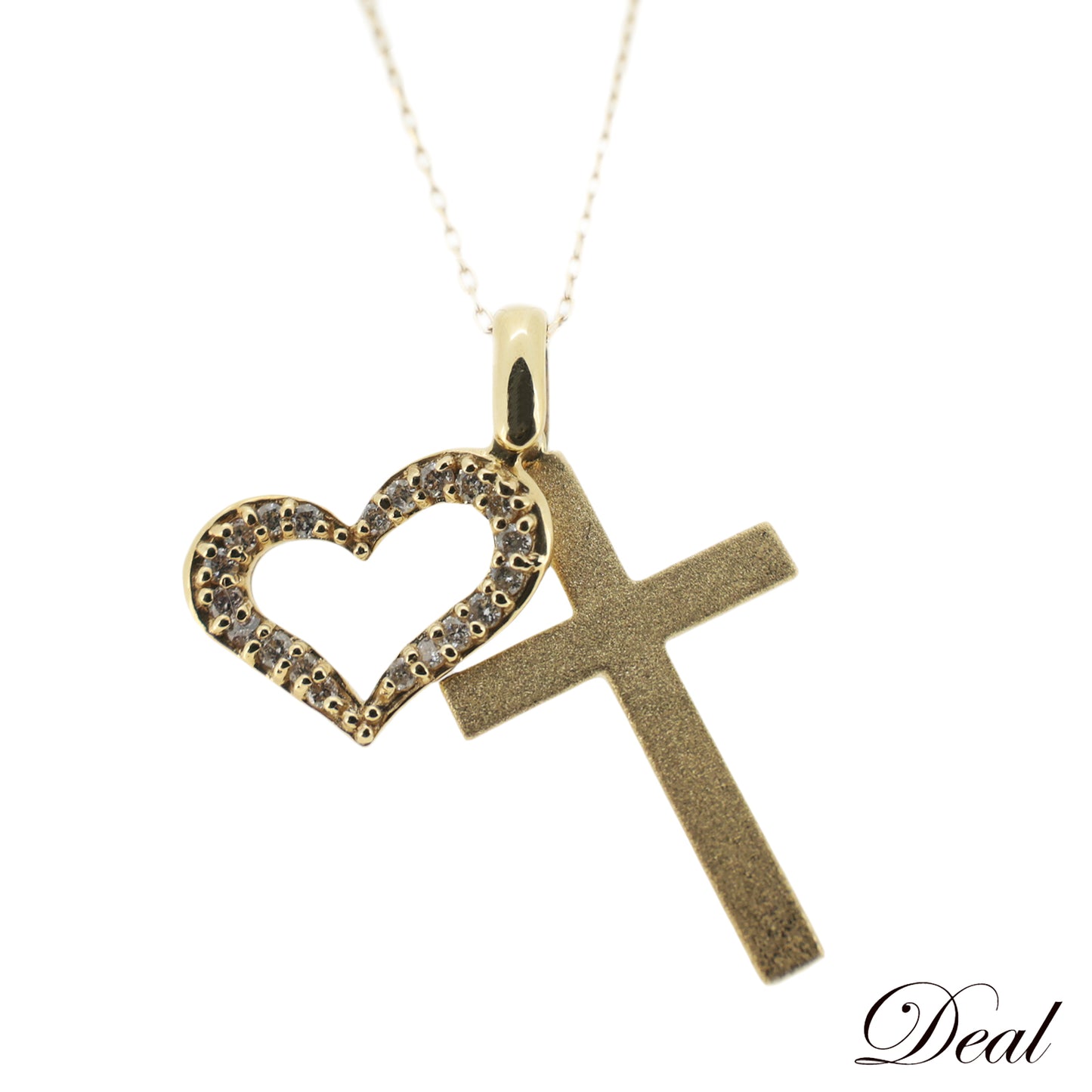 K18YG ダイヤモンド 0.14ct クロス ハート ゴールド レディース ネックレス