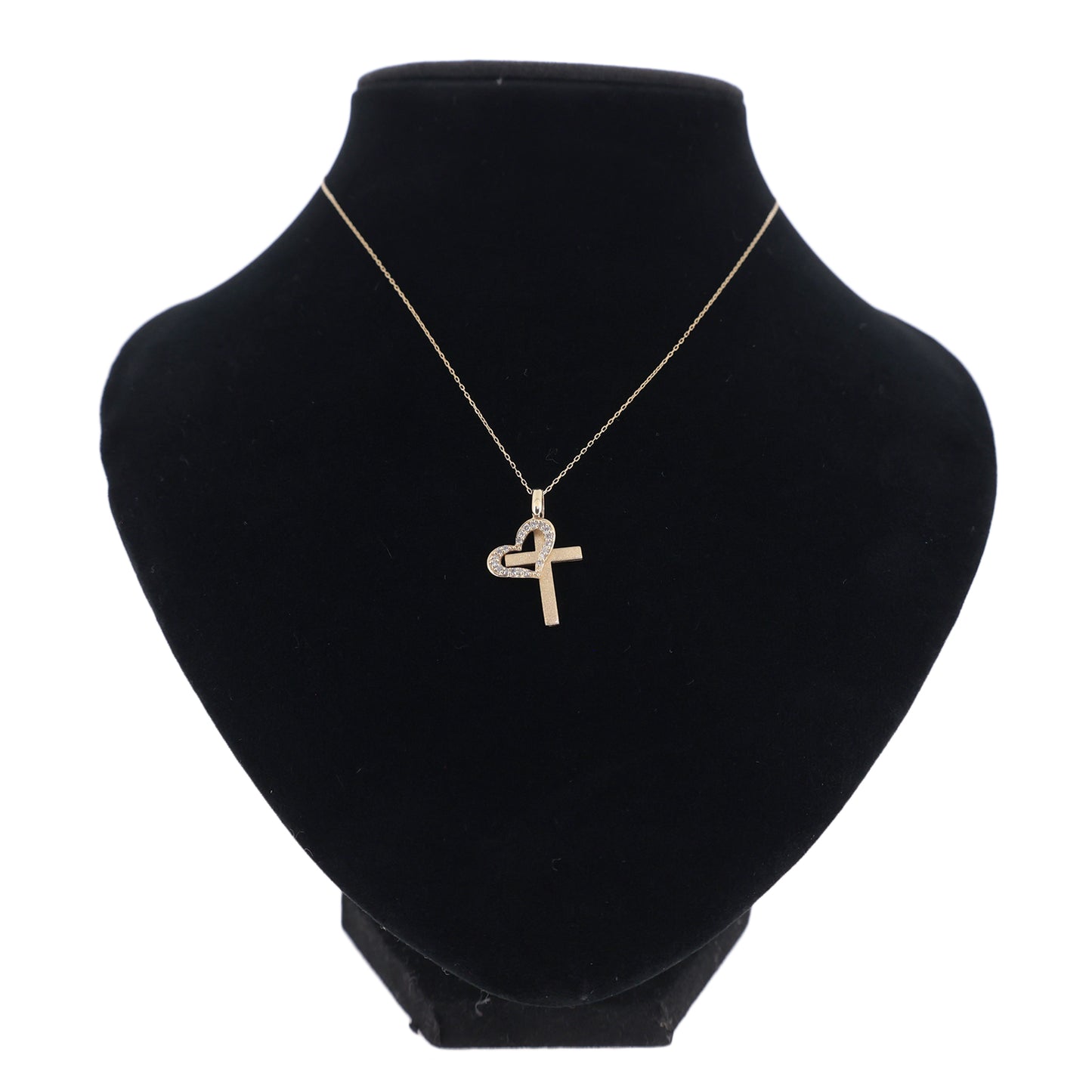 K18YG ダイヤモンド 0.14ct クロス ハート ゴールド レディース ネックレス