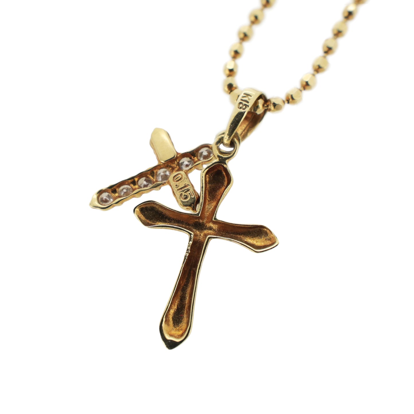 K18YG ダブルクロス ダイヤモンド 0.15ct ゴールド レディース ネックレス