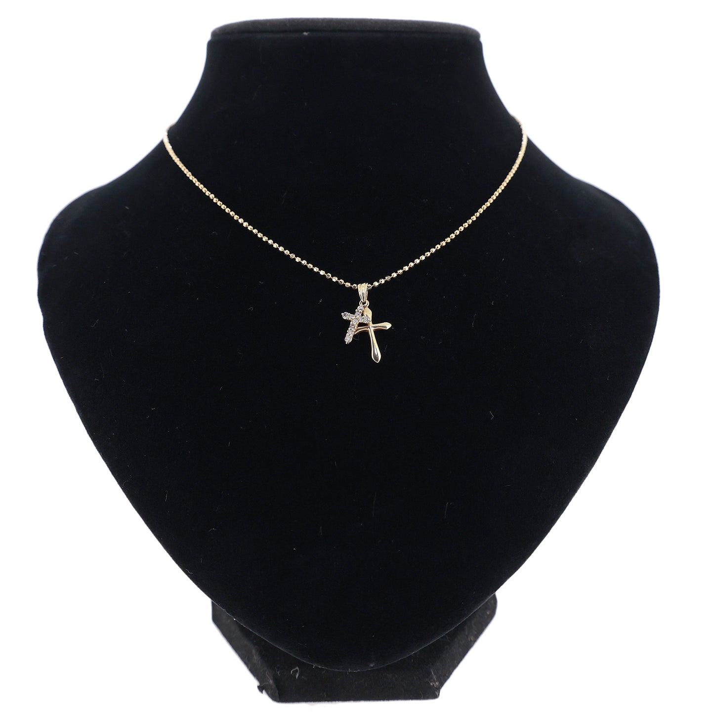 K18YG ダブルクロス ダイヤモンド 0.15ct ゴールド レディース ネックレス