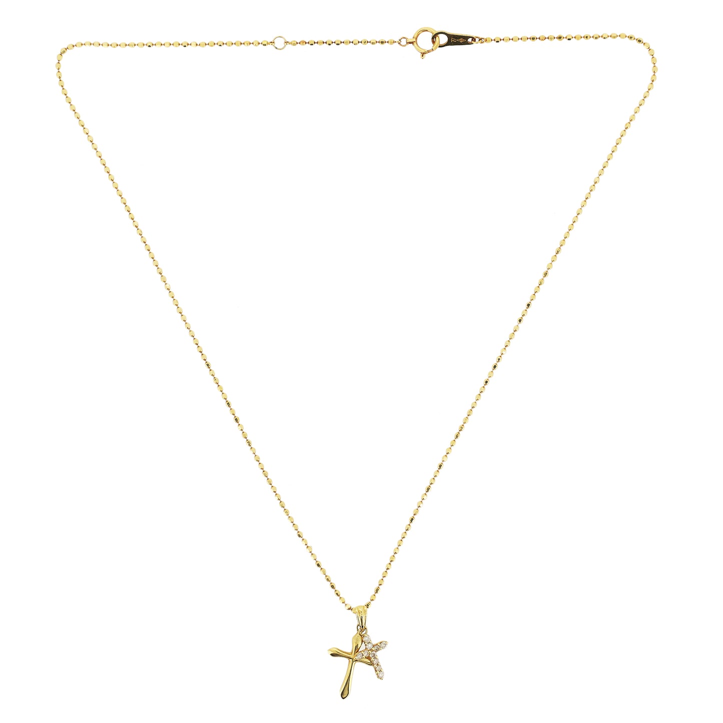 K18YG ダブルクロス ダイヤモンド 0.15ct ゴールド レディース ネックレス