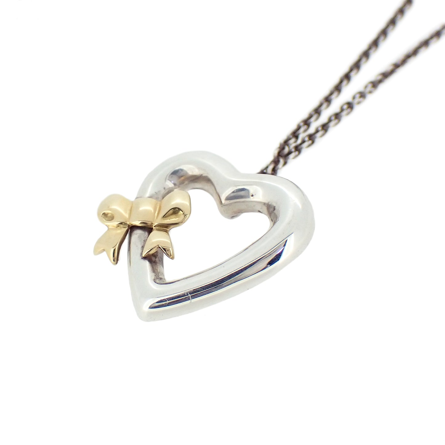 TIFFANY&Co. ティファニー オープンハート リボン Sv925 K18YG シルバー レディース ネックレス