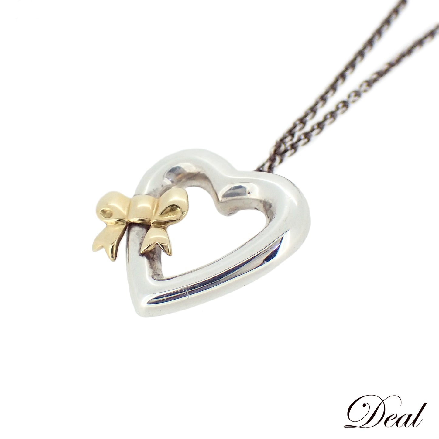 TIFFANY&Co. ティファニー オープンハート リボン Sv925 K18YG シルバー レディース ネックレス