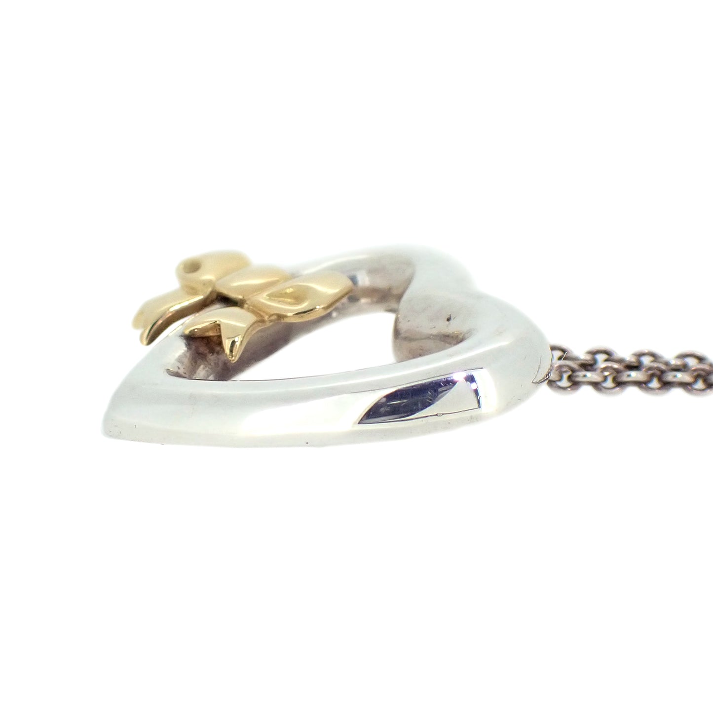 TIFFANY&Co. ティファニー オープンハート リボン Sv925 K18YG シルバー レディース ネックレス