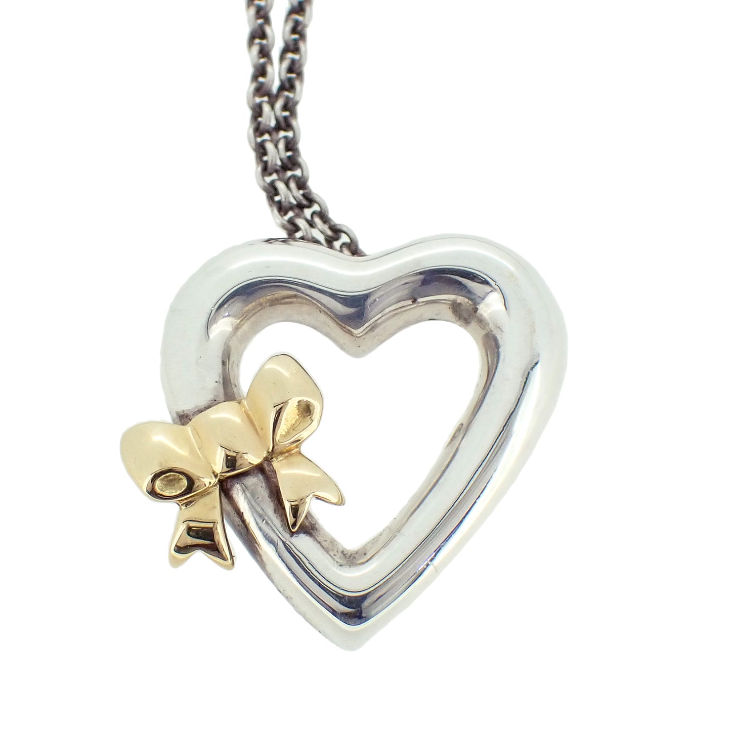 TIFFANY&Co. ティファニー オープンハート リボン Sv925 K18YG シルバー レディース ネックレス