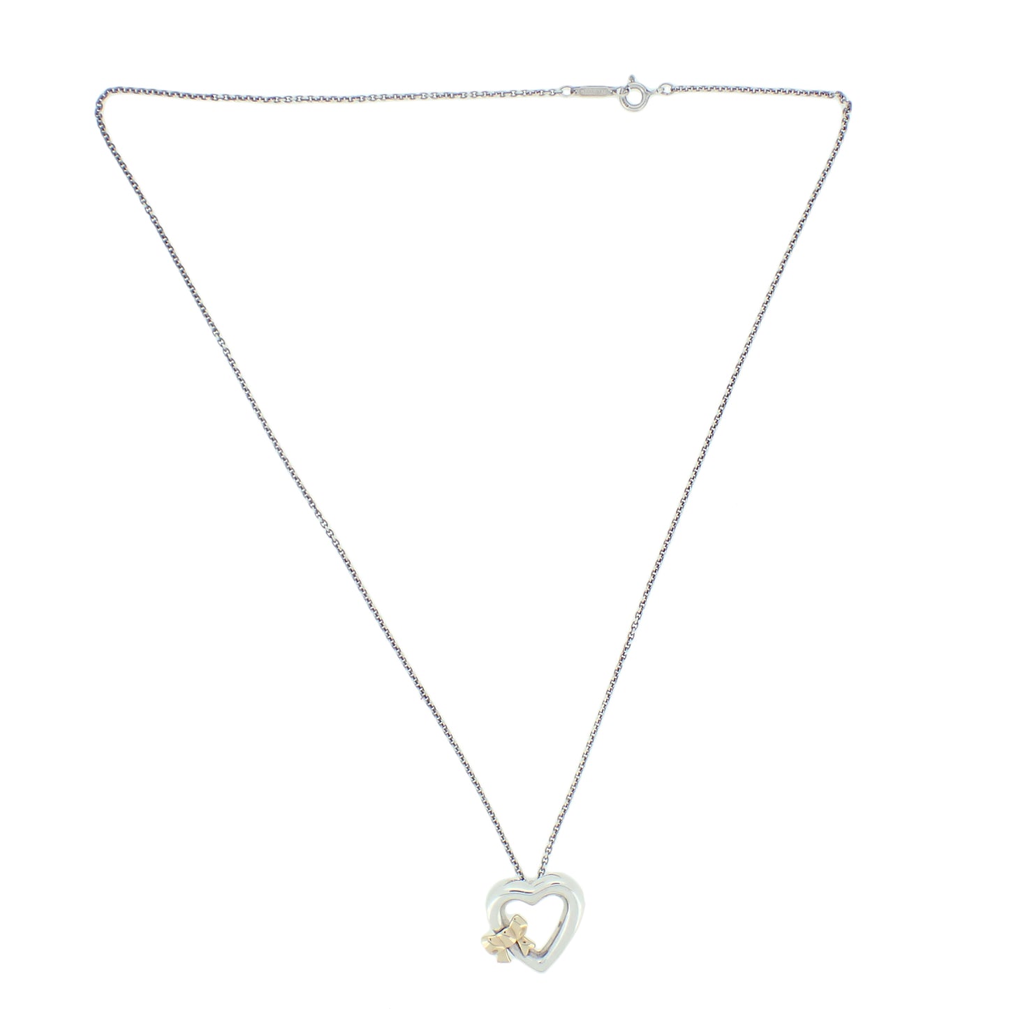 TIFFANY&Co. ティファニー オープンハート リボン Sv925 K18YG シルバー レディース ネックレス