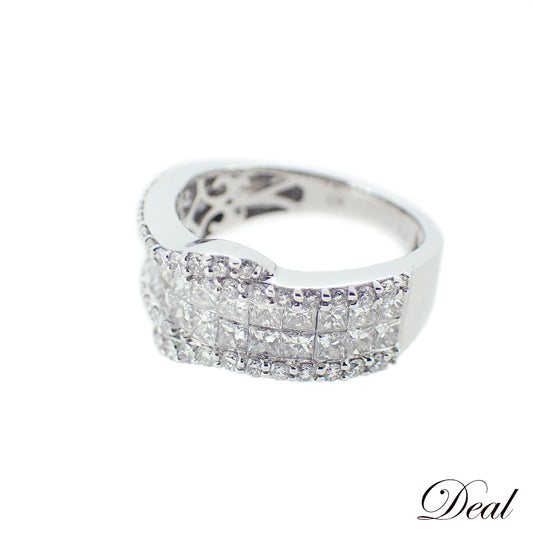 K18WG プリンセスカット デザイン ダイヤモンド 1.96ct 11号 レディース リング 指輪