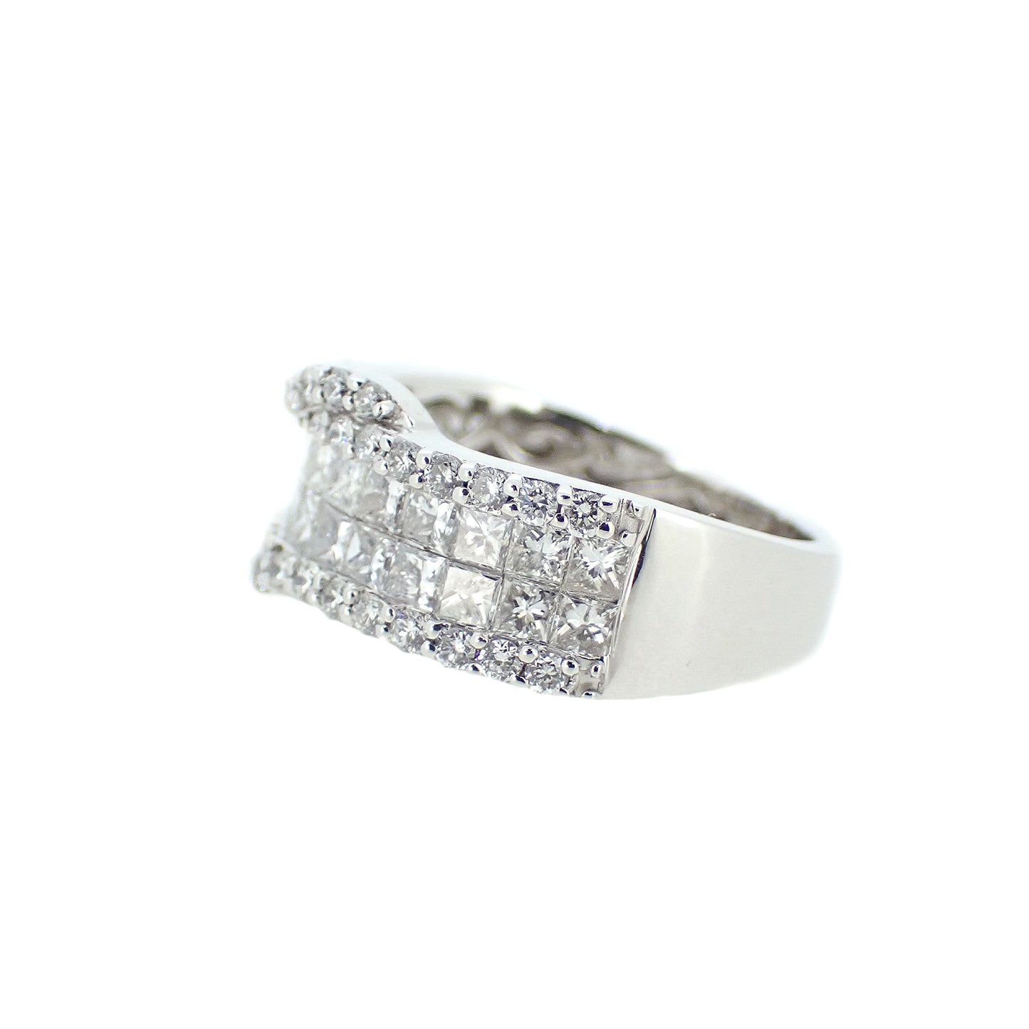 K18WG プリンセスカット デザイン ダイヤモンド 1.96ct 11号 レディース リング 指輪