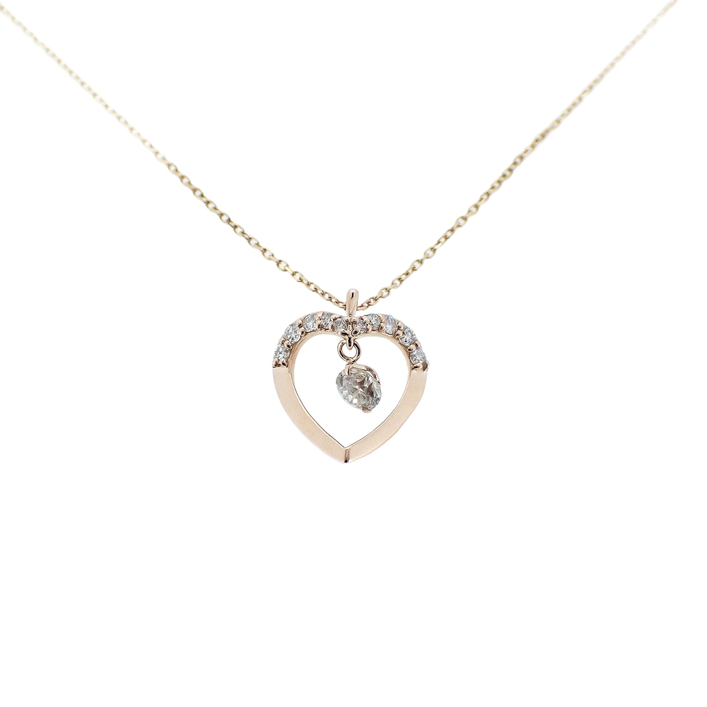 K18PG 하트 모티프 다이아몬드 0.4ct 2.3g 스윙 골드 여성 목걸이